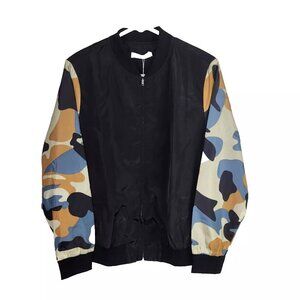 Meaneor Women Fashion Camo Long Sleeve Zip Up Bomber Jacket Medium